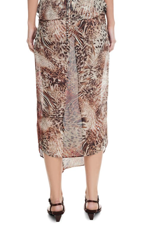 Lioness Banks Animal Print High-low Wrap Midi Skirt In Chocolate Animal