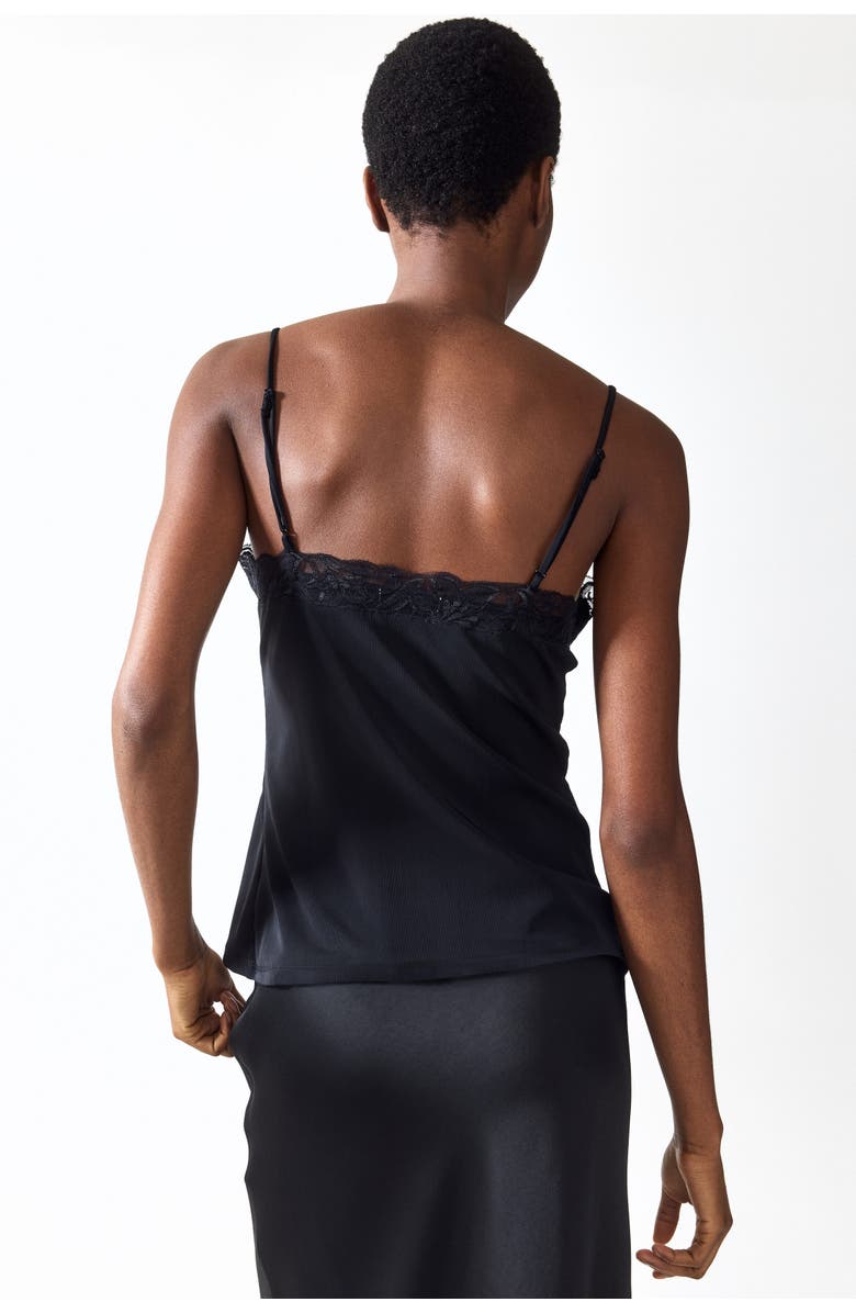 H&M Lace-trimmed Strappy Top, Alternate, color, Black