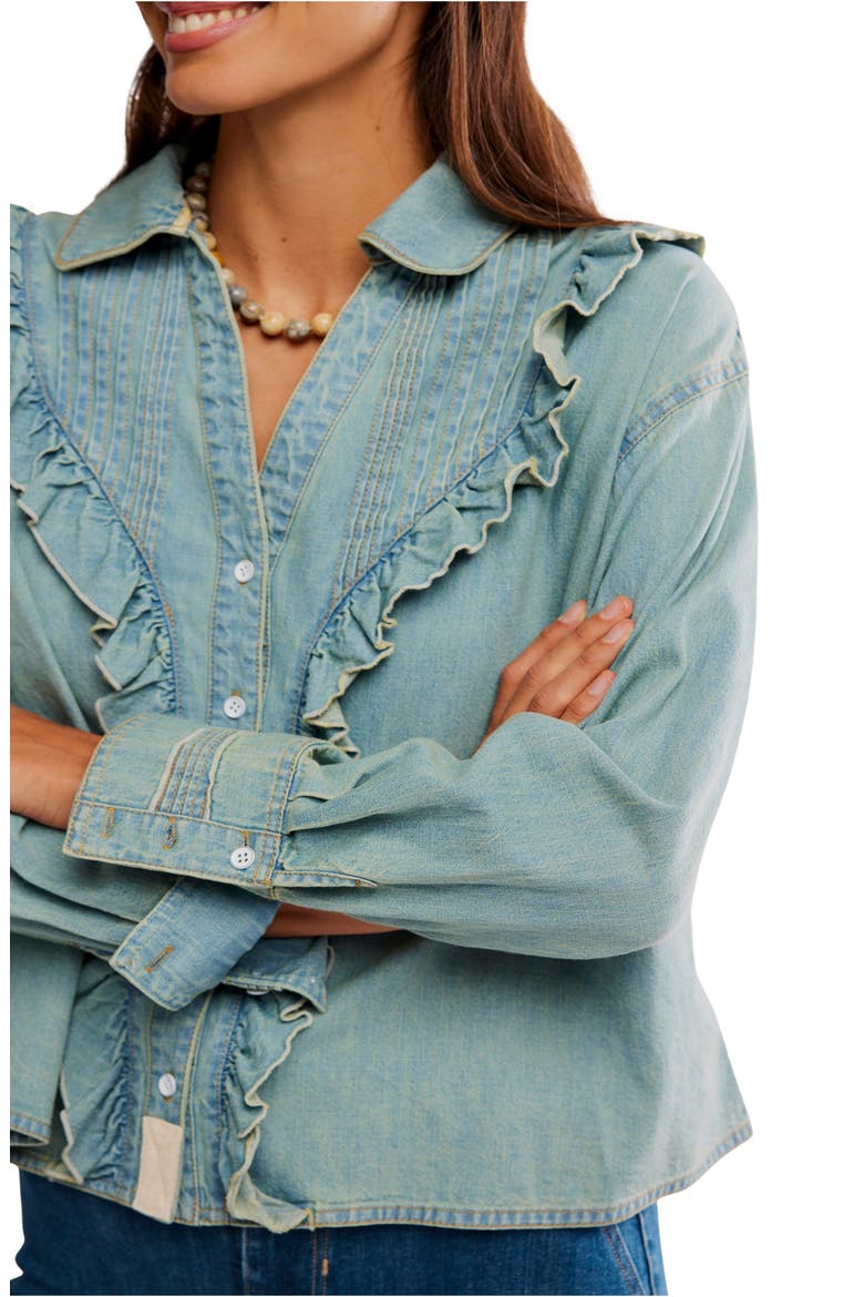Tattered and Ruffled Chambray Top, Alternate, color, VINTAGE TINT WASH