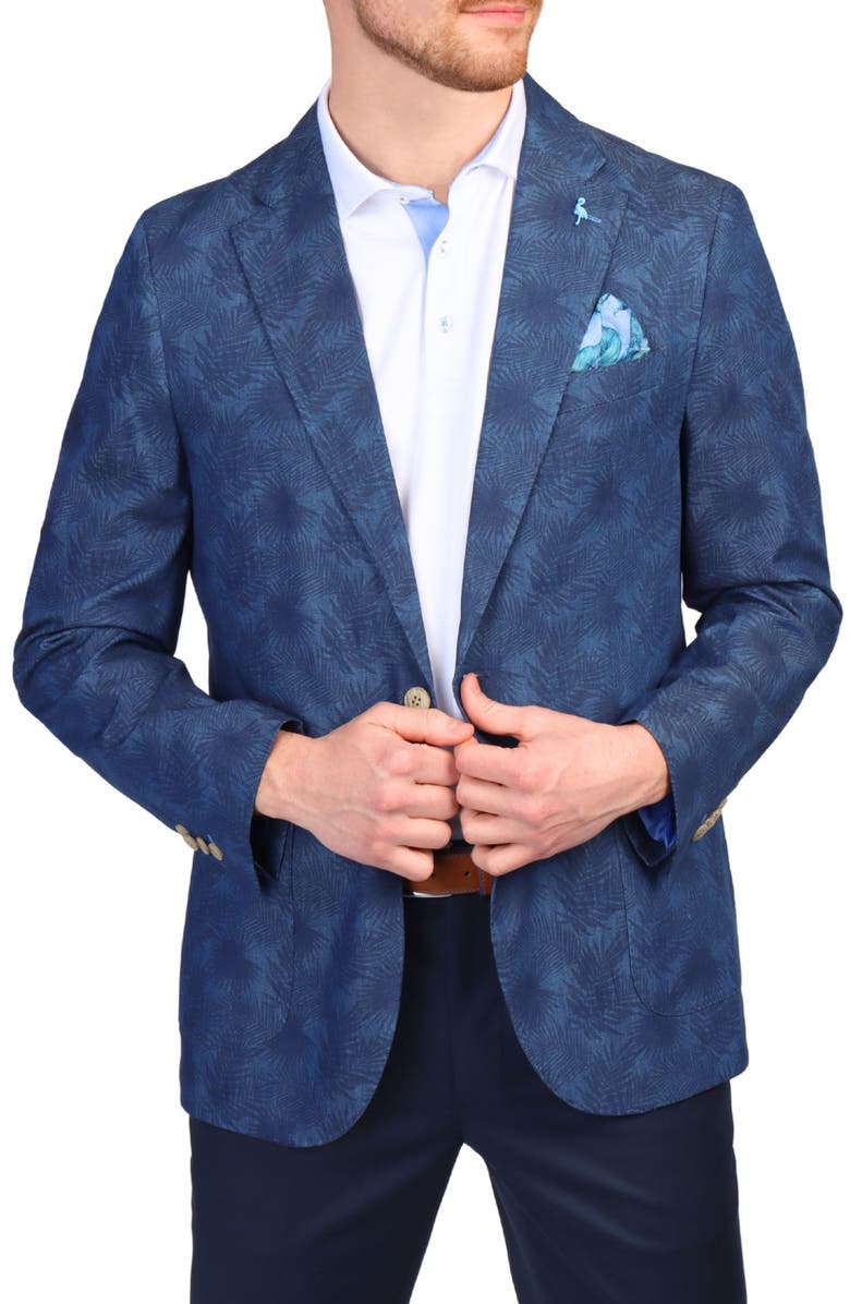 TailorByrd Tropical Print Cotton Sport Coat, Alternate, color, Navy