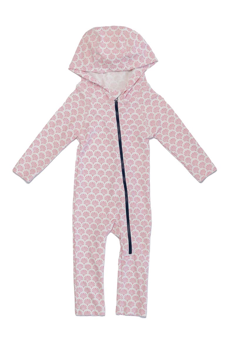 Kids' Floral Long Sleeve Full Body Hooded Swimsuit, Main, color, PINK SEASHELL