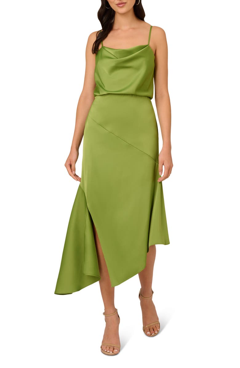 LIV FOSTER Asymmetric Satin Cocktail Midi Dress, Alternate, color, 
