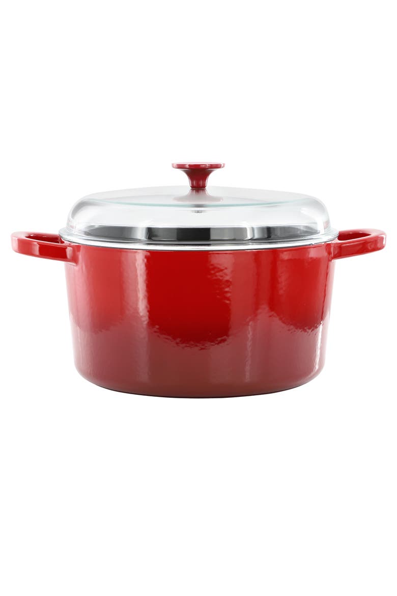 7 Quart Enameled Cast Iron Dutch Oven  with Borosilcate Lid, Main, color, Red