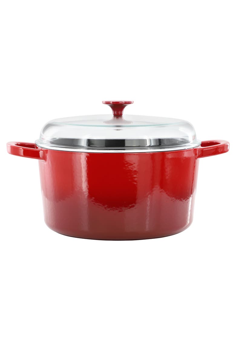 CROCK POT 7 Quart Enameled Cast Iron Dutch Oven with Borosilcate Lid, Main, color, Red