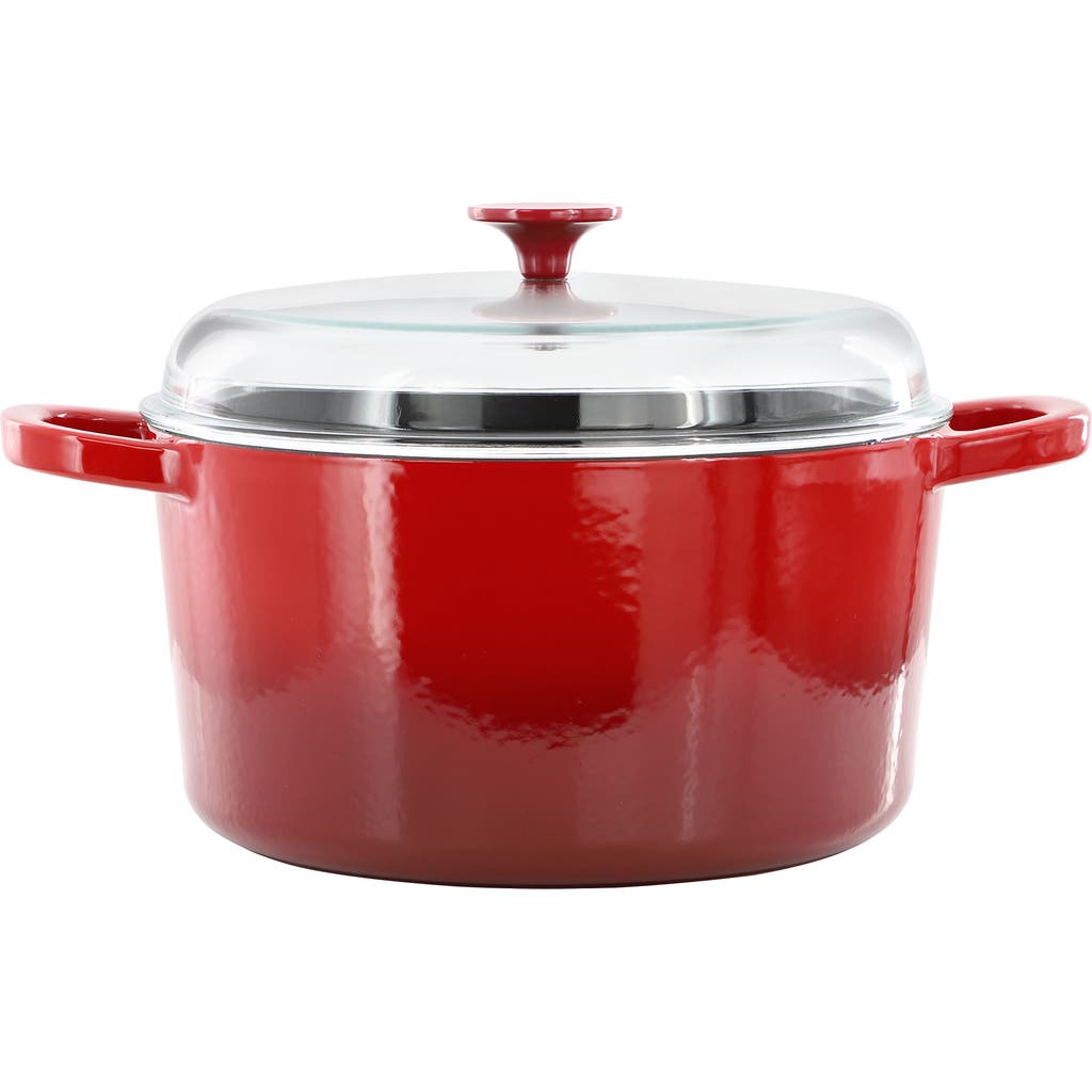 Crock Pot 7 Quart Enameled Cast Iron Dutch Oven With Borosilcate Lid In Red
