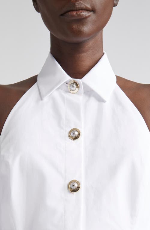 Balmain Flared Cotton-poplin Halter-neck Mini Shirt Dress In White