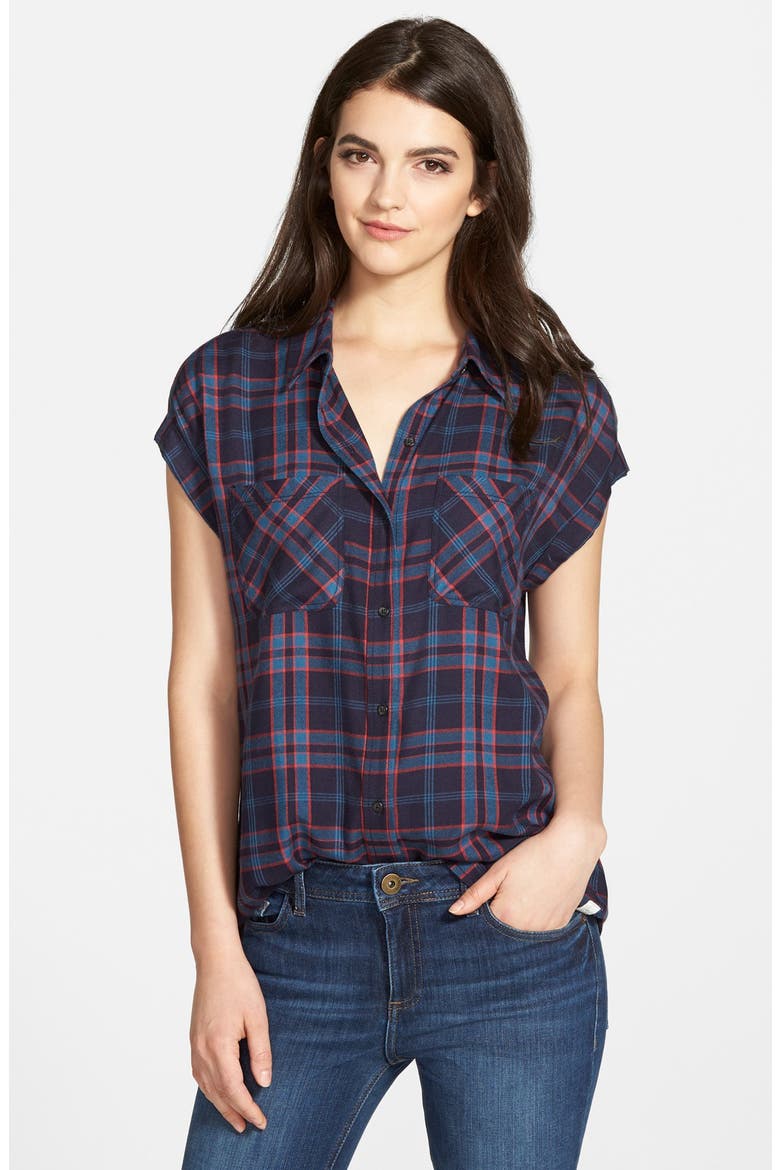 Treasure&Bond Drapey Plaid Shirt, Main, color, NAVY INDIGO TWIN SHIRTING