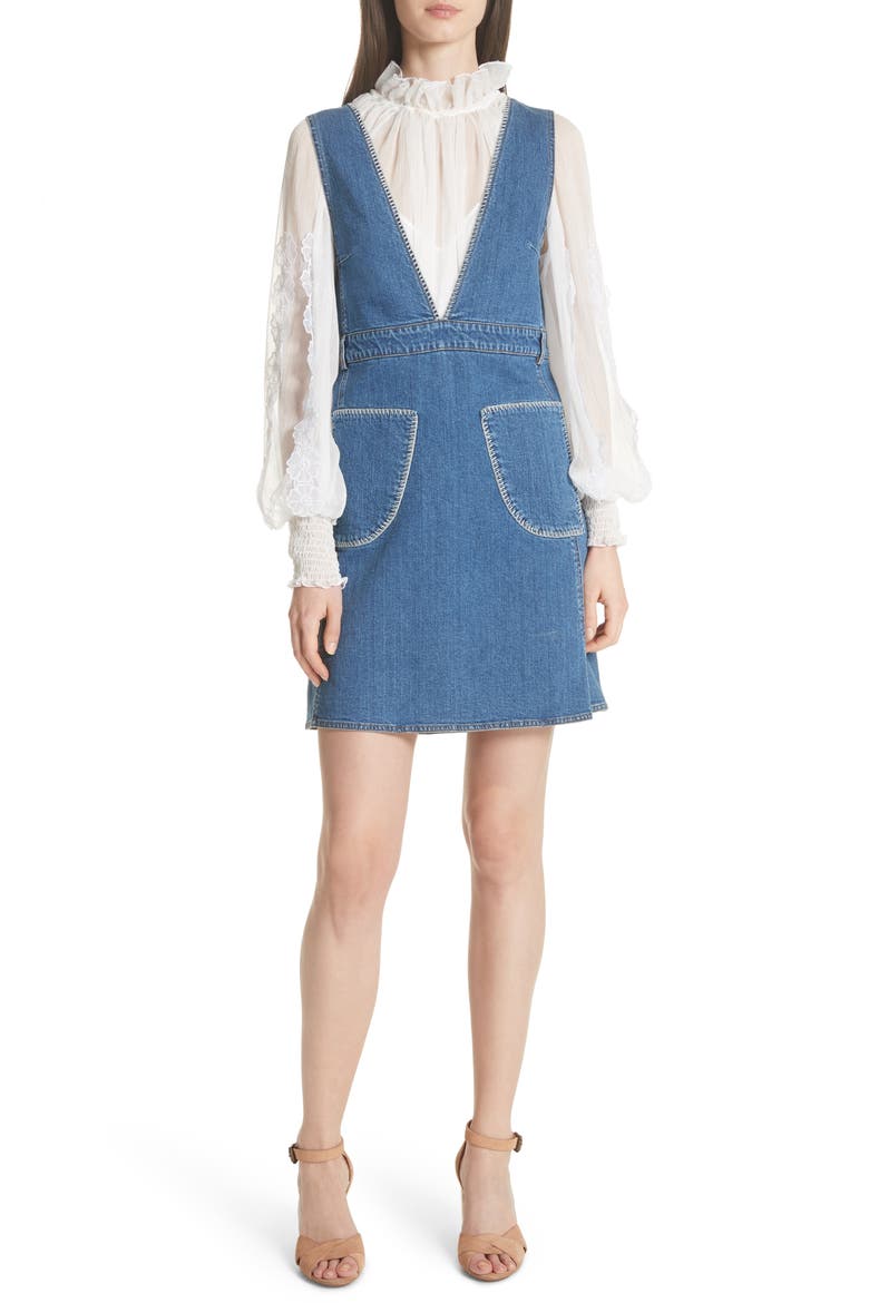 Denim Overall Dress, Main, color, SHADY COBALT