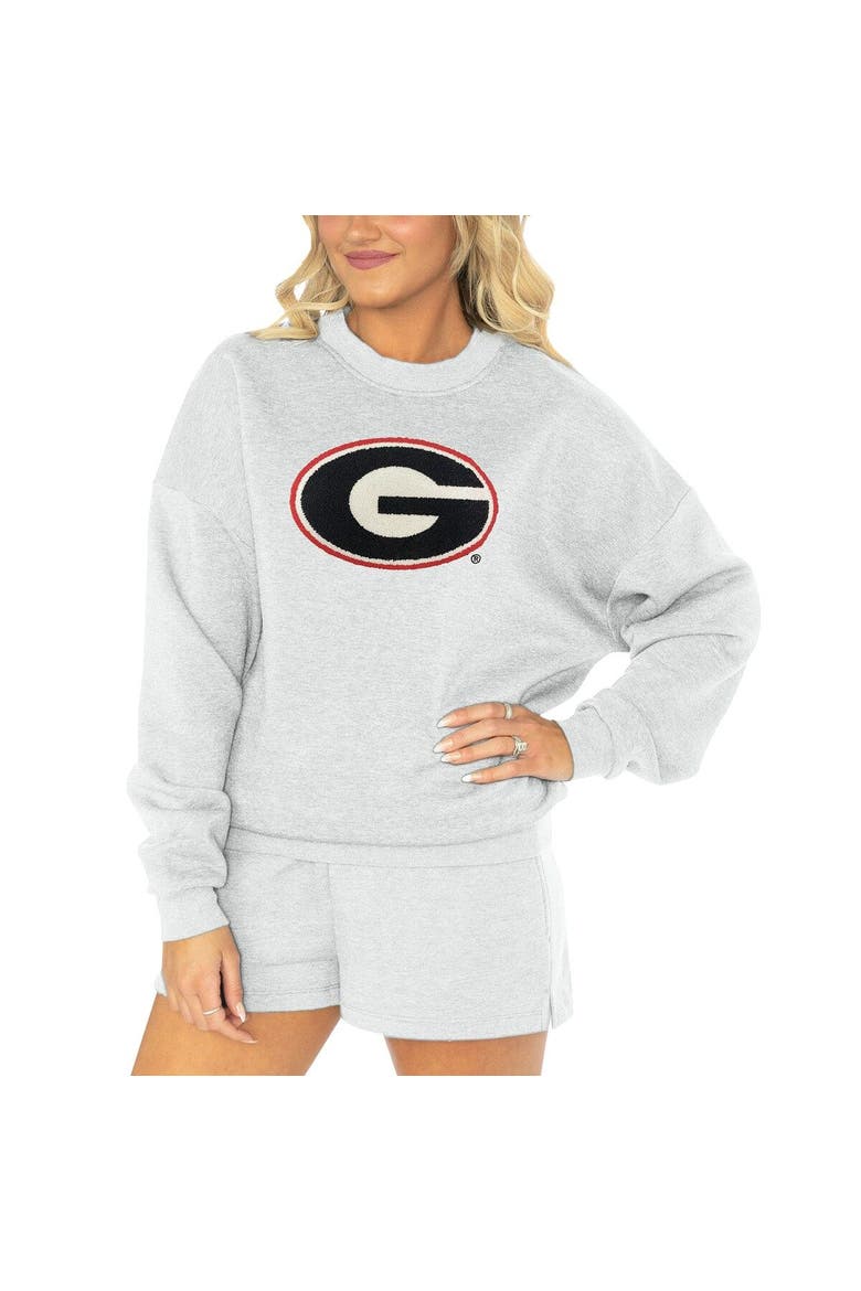 Women's Gameday Couture Ash Georgia Bulldogs Team Effort Pullover Sweatshirt & Shorts Sleep Set, Main, color, Ash