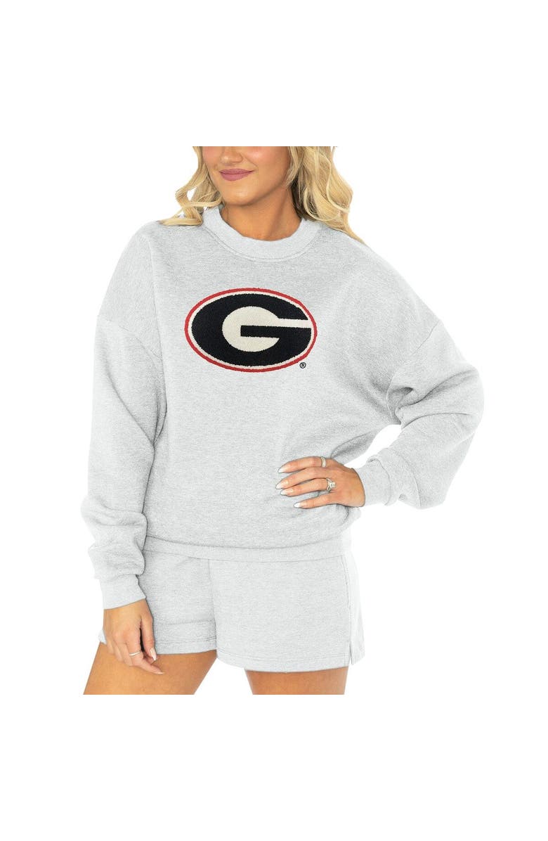 GAMEDAY COUTURE Women's Gameday Couture Ash Georgia Bulldogs Team Effort Pullover Sweatshirt & Shorts Sleep Set, Main, color, Ash