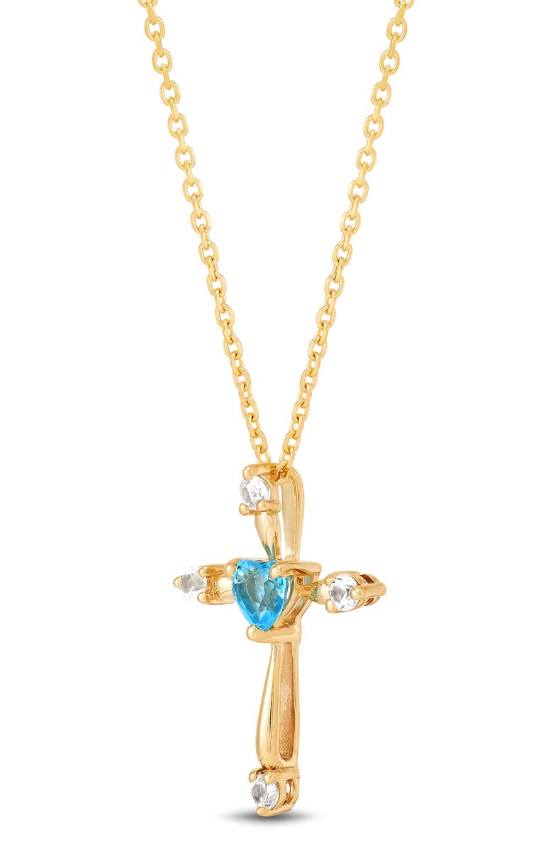 Frankie & Zoe Swiss Blue Topaz & Diamond Cross Pendant Necklace - 0.12ct., Alternate, color, Yellow Gold