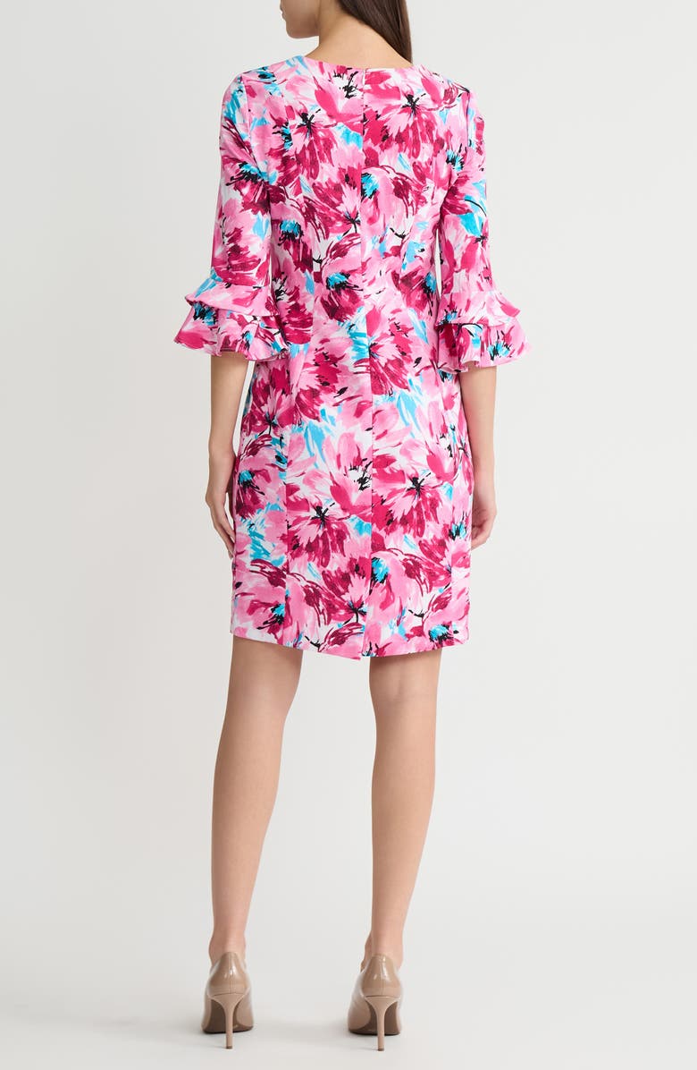KASPER Double Flutter Sleeve Dress, Alternate, color, Lily White Multi