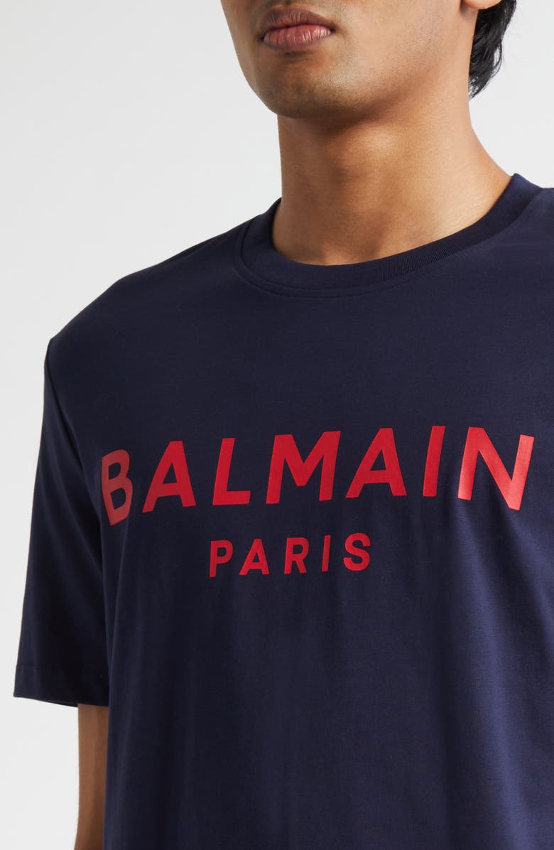Balmain Regular Fit Logo Graphic T-Shirt, Alternate, color, Navy/ Red