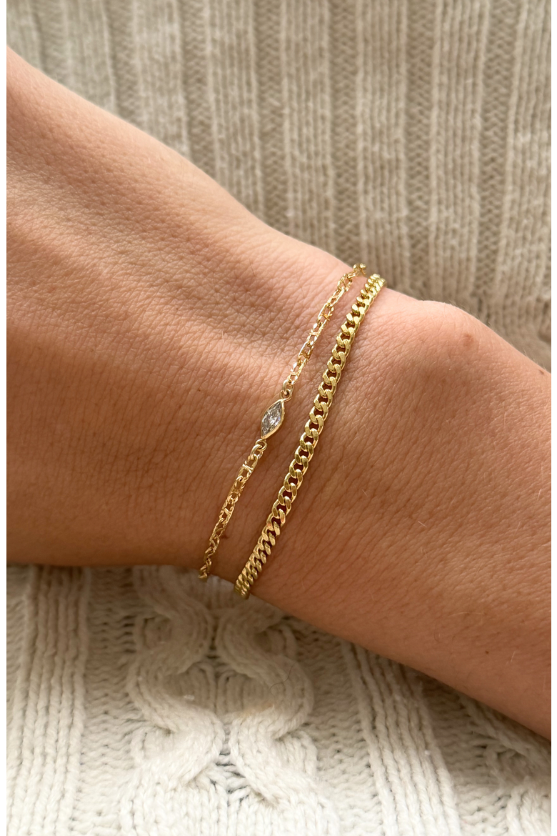 Marquise Bezel Dainty 14k Gold Filled Bracelet Two Stack, Alternate, color, Gold