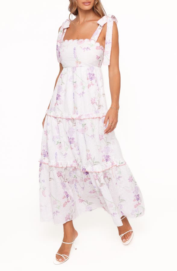 Aurelia Eyelet Tie Strap Tiered Maxi Dress