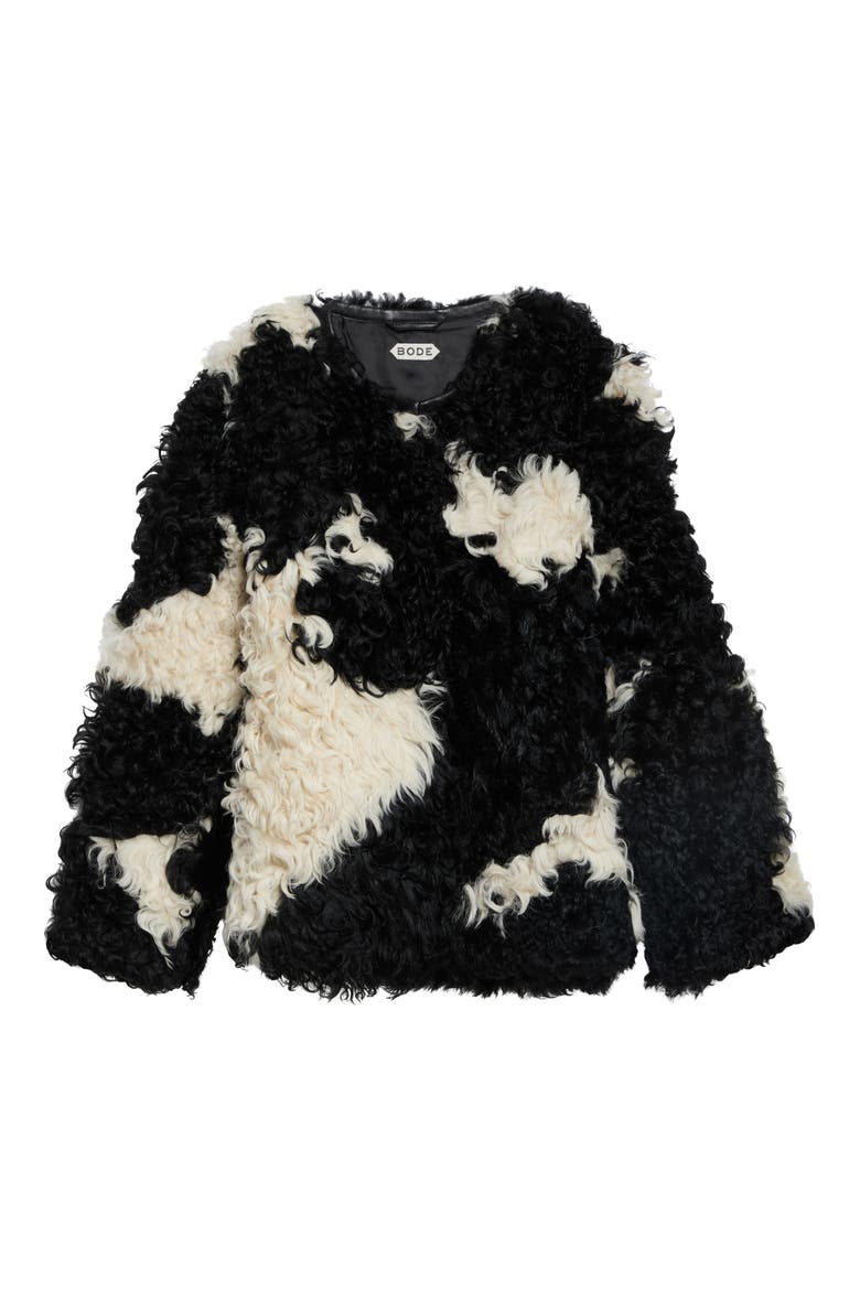 Cow Print Genuine Shearling Jacket, Alternate, color, BLACK CREAM