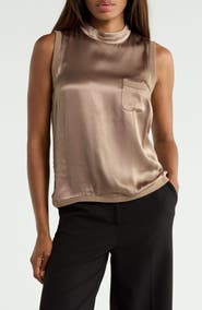 JASON WU Mock Neck Sleeveless Satin Shell