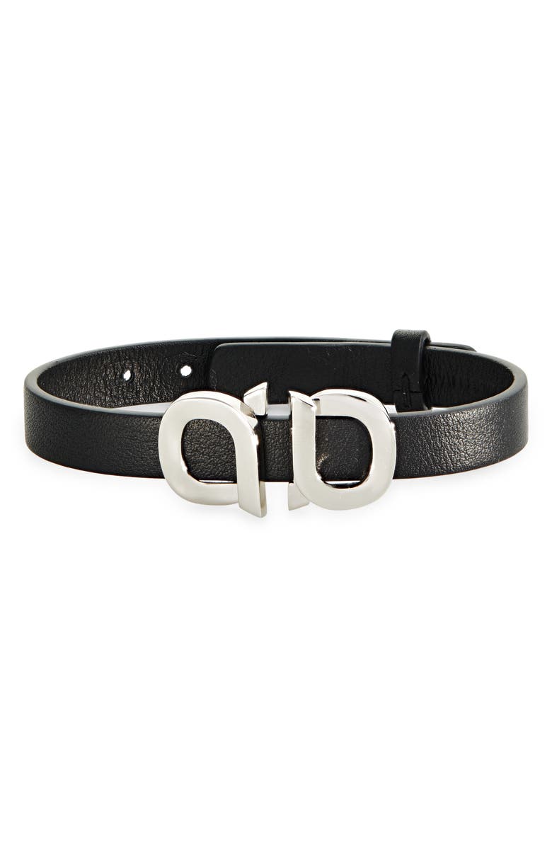 FERRAGAMO Pop Double Gancio Leather Bracelet, Main, color, Nero/ Pld