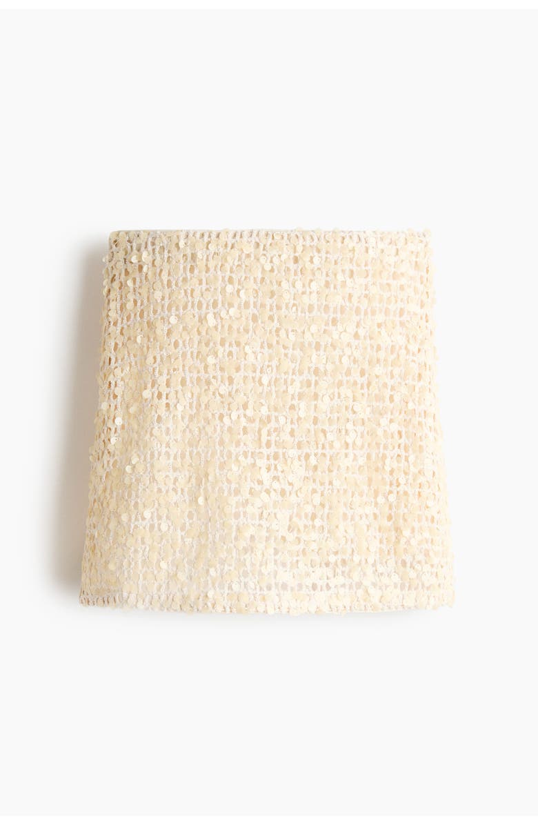 H&M Sequined Net Skirt, Main, color, Cream