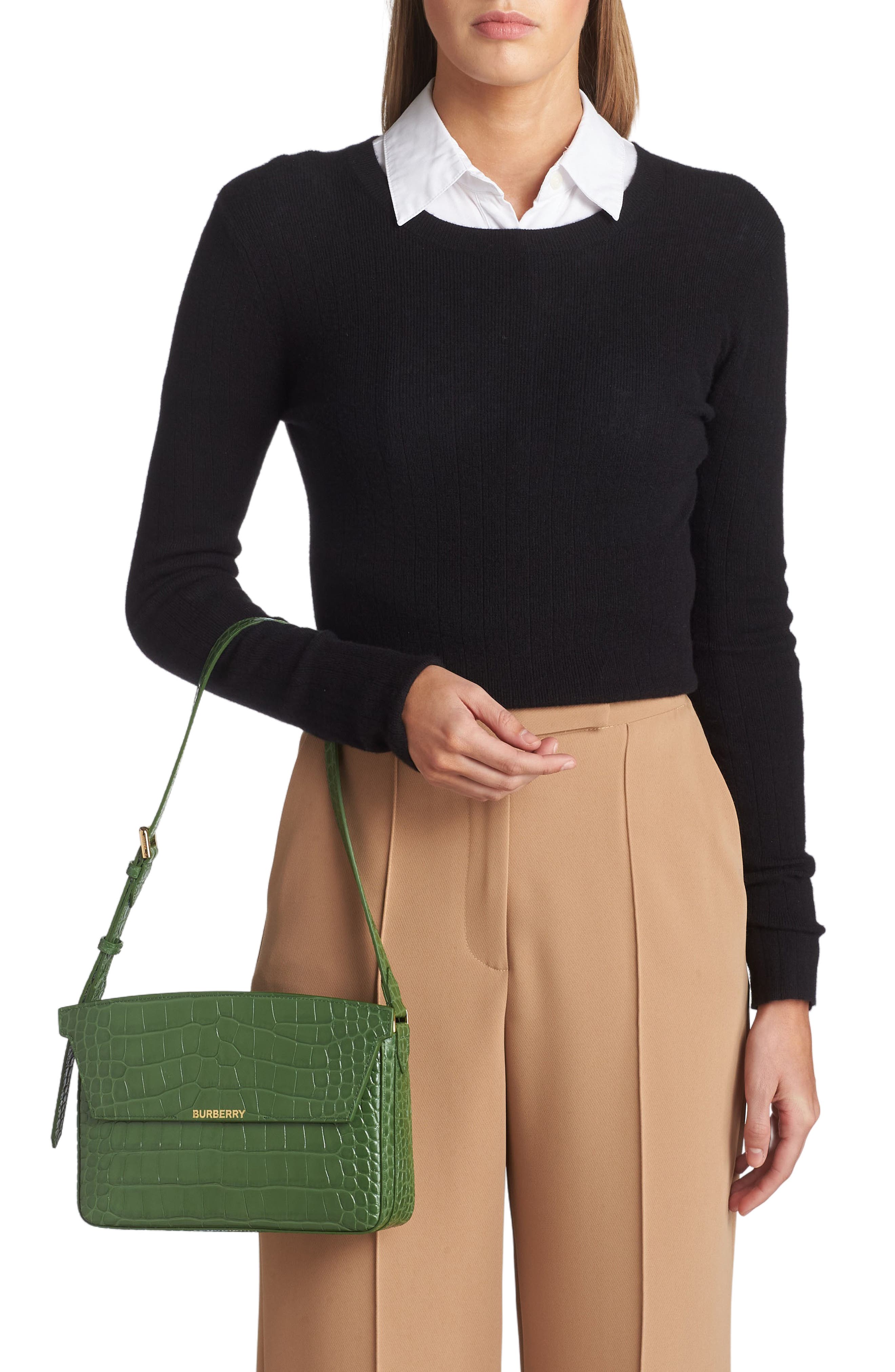 Burberry Catherine Croc Embossed Leather Shoulder Bag, Alternate, color, 