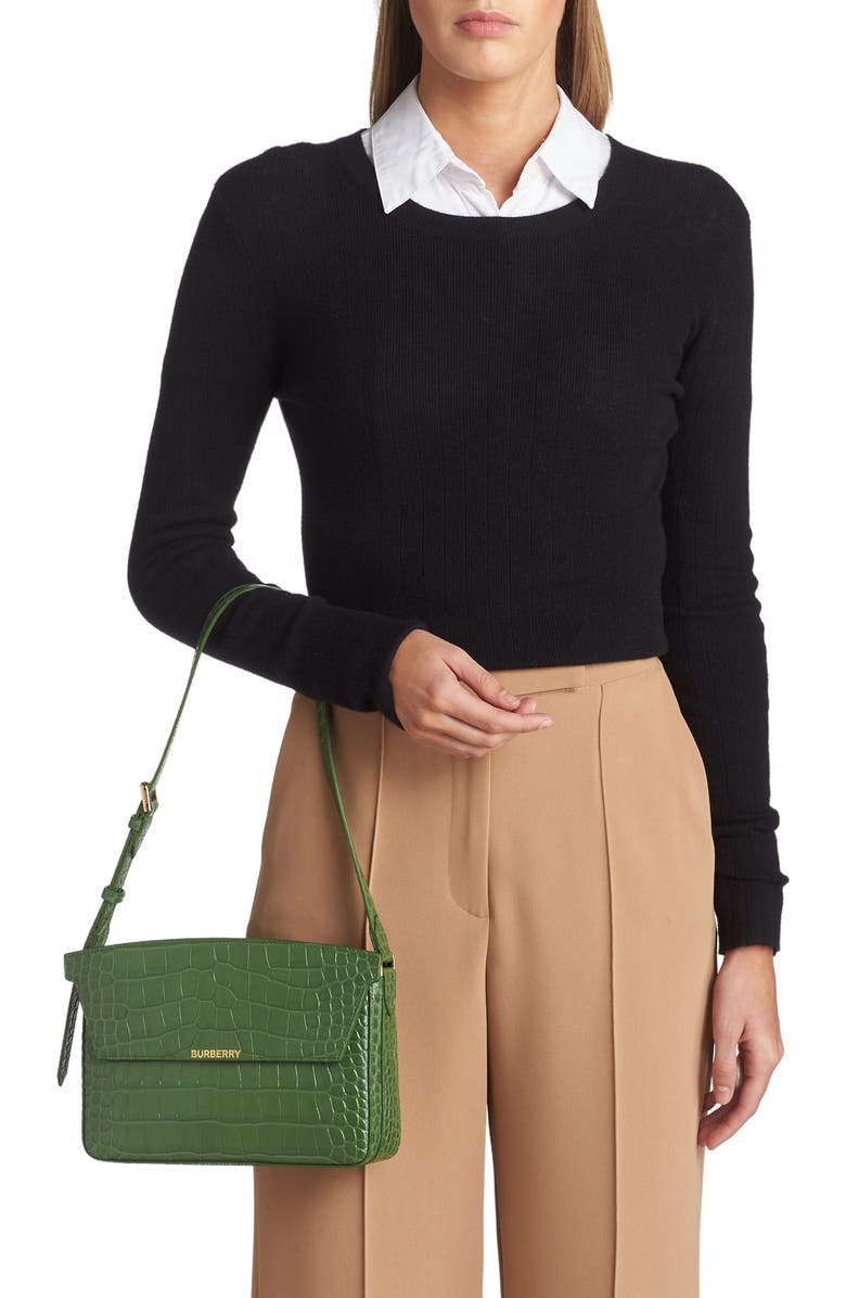 Burberry Catherine Croc Embossed Leather Shoulder Bag, Alternate, color,