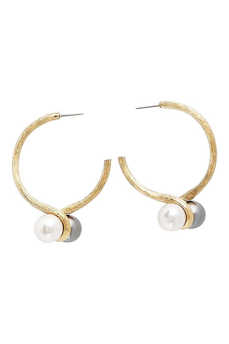 Double Imitation Pearl Hoop Earrings, Main, color, ANTIQUE GOLD