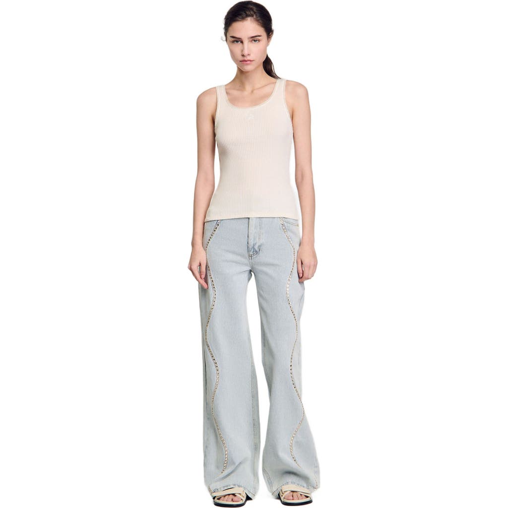 Sandro Rhinestoned Tank Top In Ecru