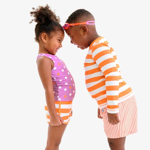 Primary Kids Swim Trunk In Stripe In Cantaloupe White Stripe