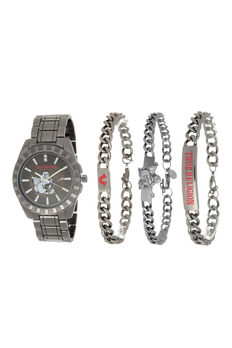 Buddha Bracelet Watch, 44.5mm & Assorted Bracelets Set, Main, color, BLACK