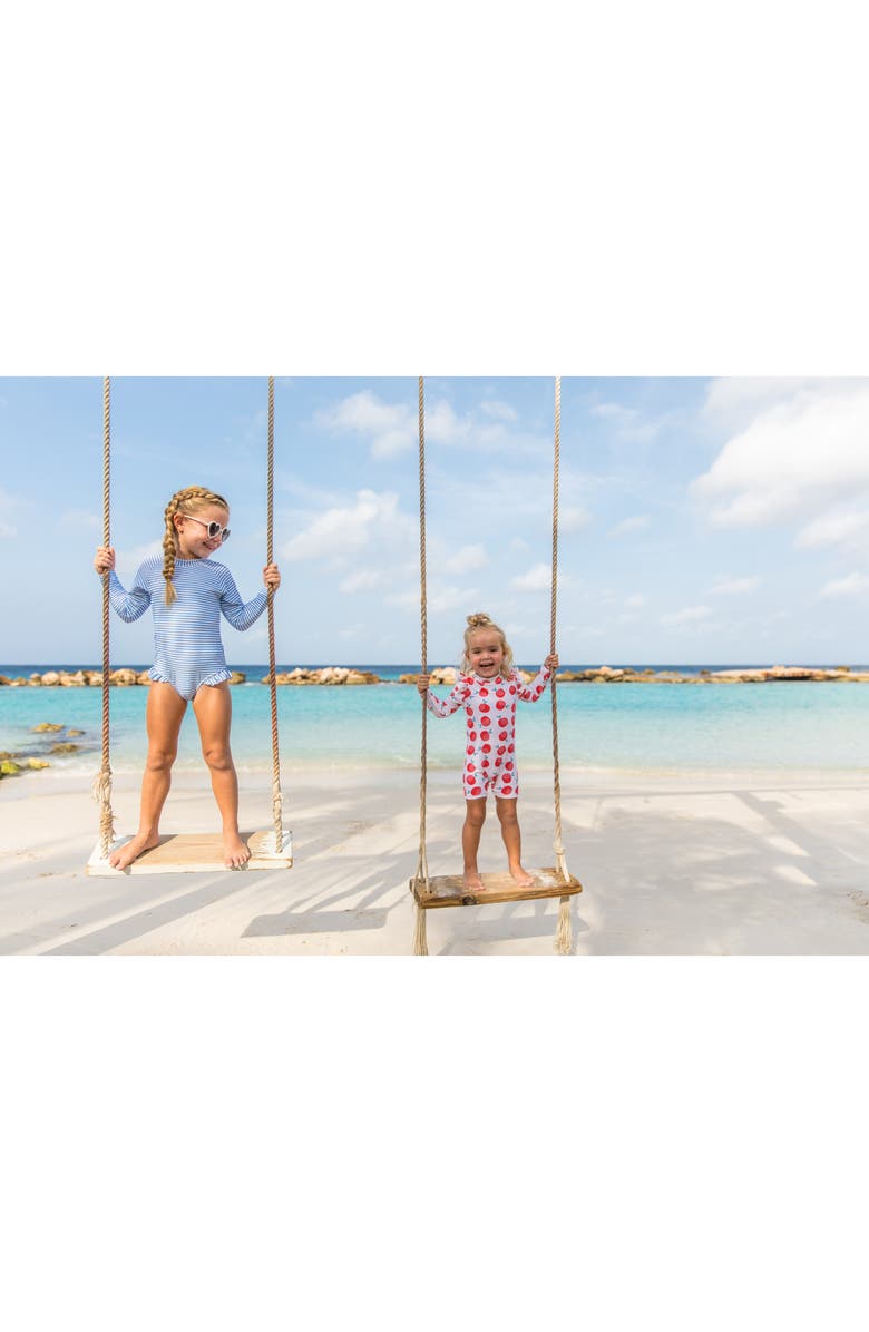 Snapper Rock Kids' Cornflower Stripe Long Sleeve One-Piece Rashguard Swimsuit, Alternate, color, 