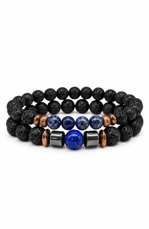Crystal Lava Two Beaded Bracelet Set