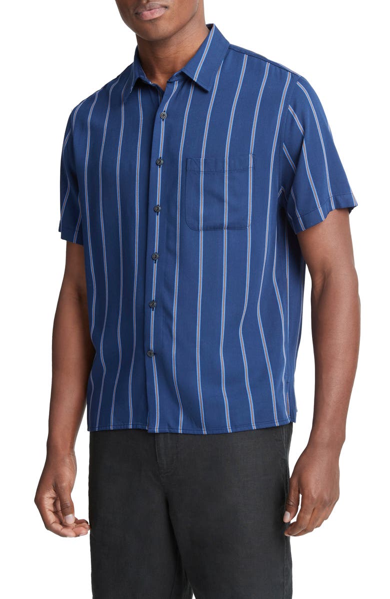 Vince Pacifica Stripe Short Sleeve Button-Up Shirt, Alternate, color, Royal Blue/Cobalt