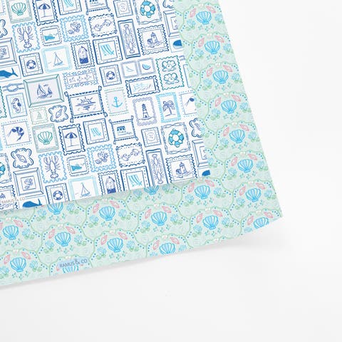 Eight Sheets Two-Sided "Sea Wall" Heavyweight Gift Wrap by Ramus & Co
