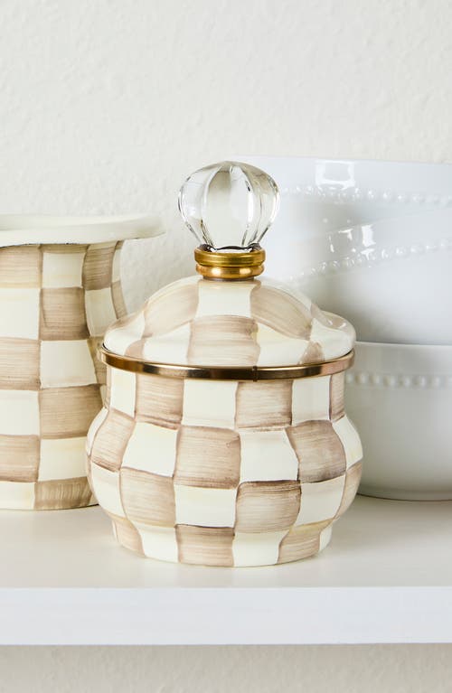 Mackenzie-childs Mackenzie Childs Mocha Check Lidded Sugar Bowl In Brown