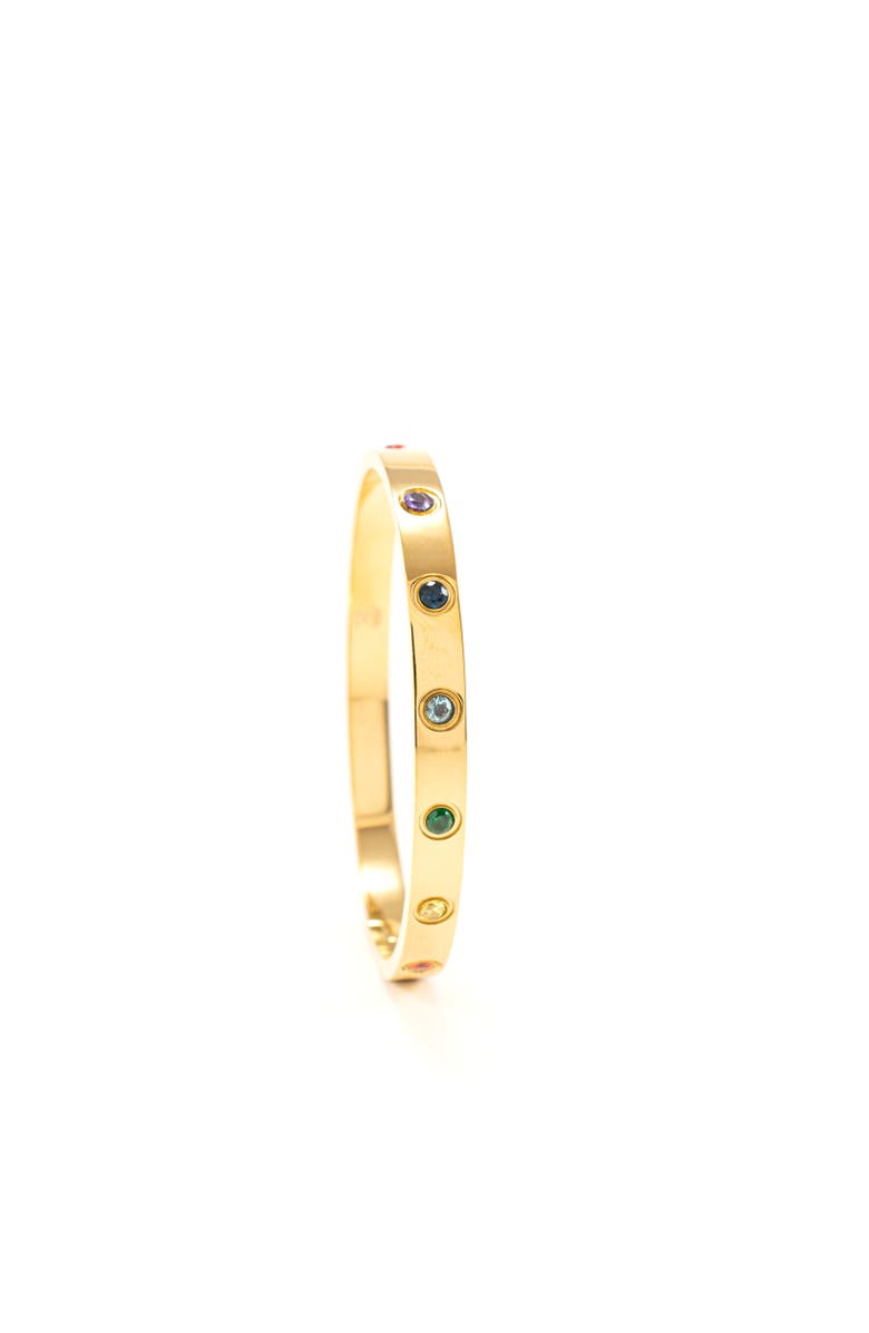 Seven Saints Chakra Healing Stone Bangle 18k Gold finished Stainless Steel, Alternate, color, Gold