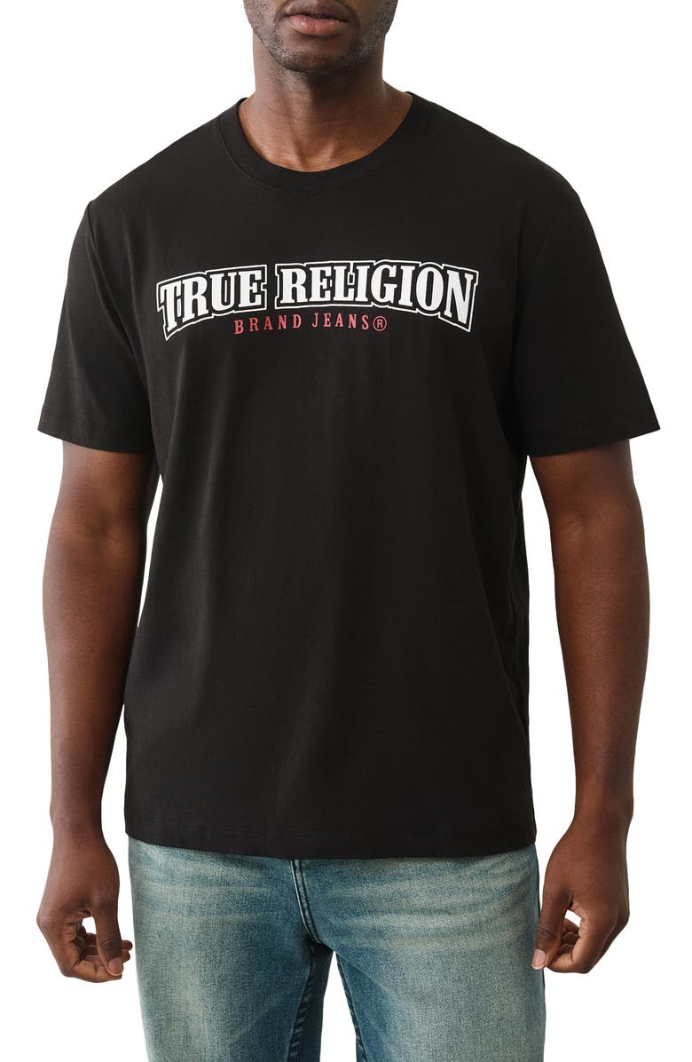 True Religion Buddha Flock Cotton T-Shirt, Main, color, Jet Black