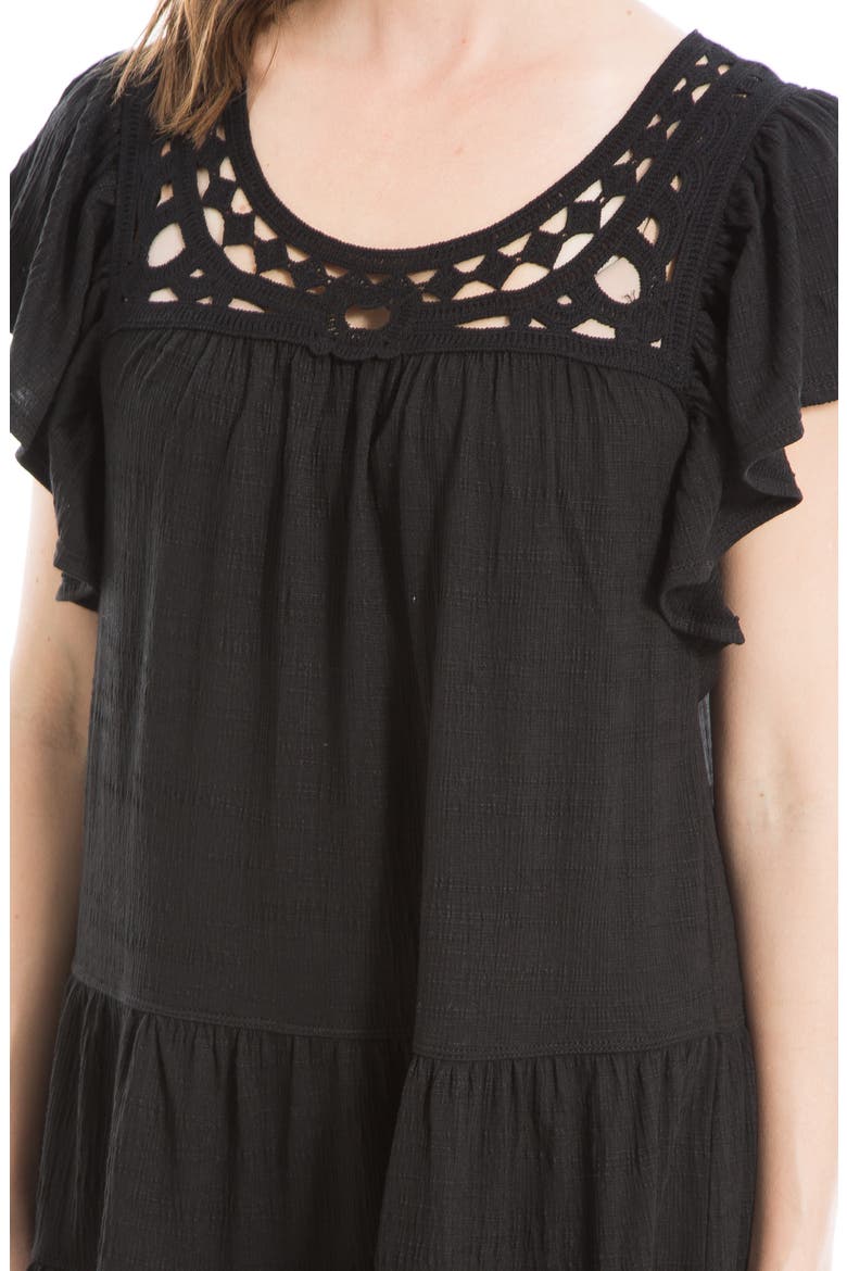 Crochet Trim Tiered Minidress, Alternate, color, BLACK-BLACK