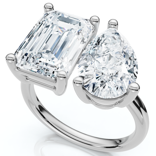 Bliss Diamond 4.60ct Pear & Emerald Toi Et Moi Diamond Ring 14k Gold Lab Grown In Silver