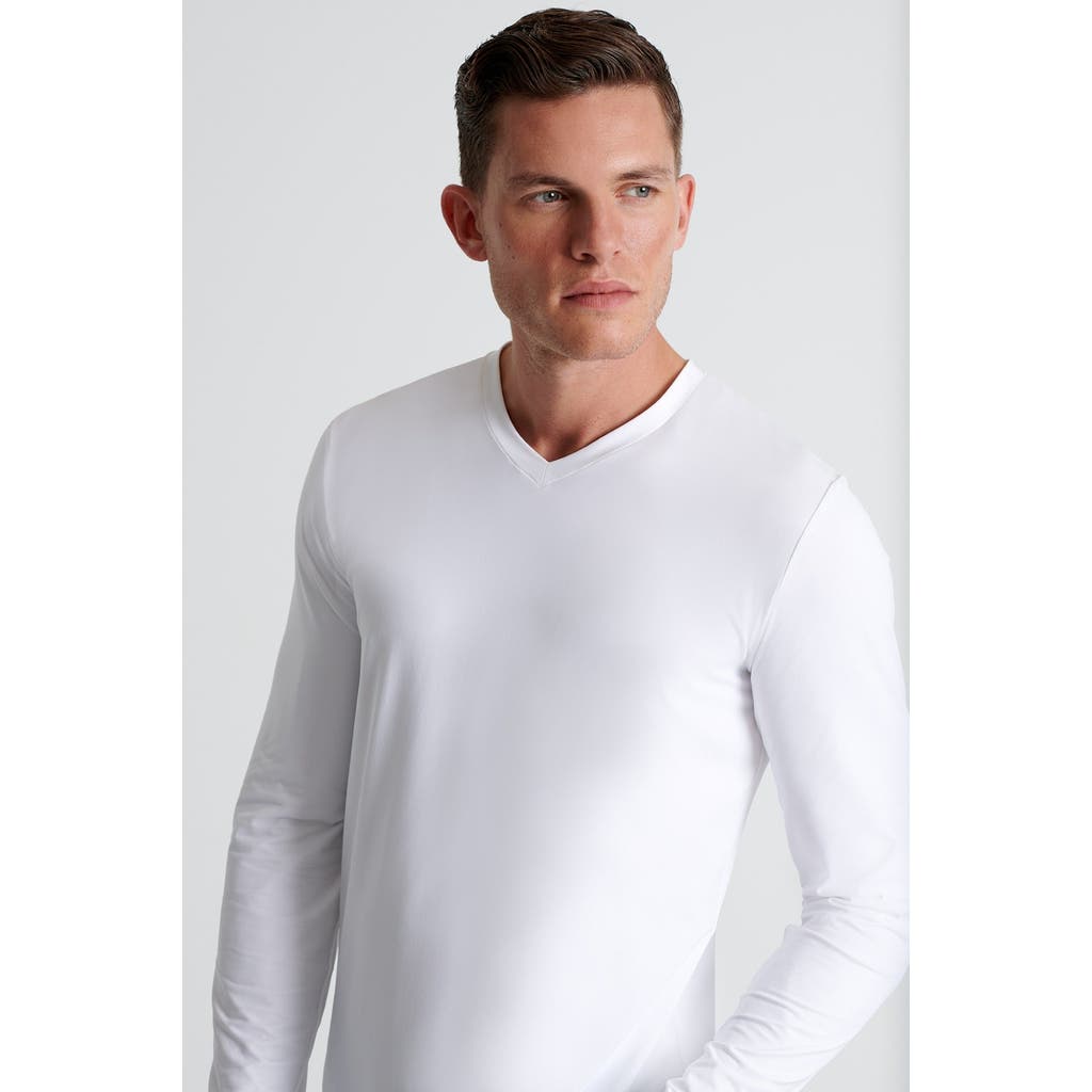 Shan Microfiber Long-sleeve V-neck In White