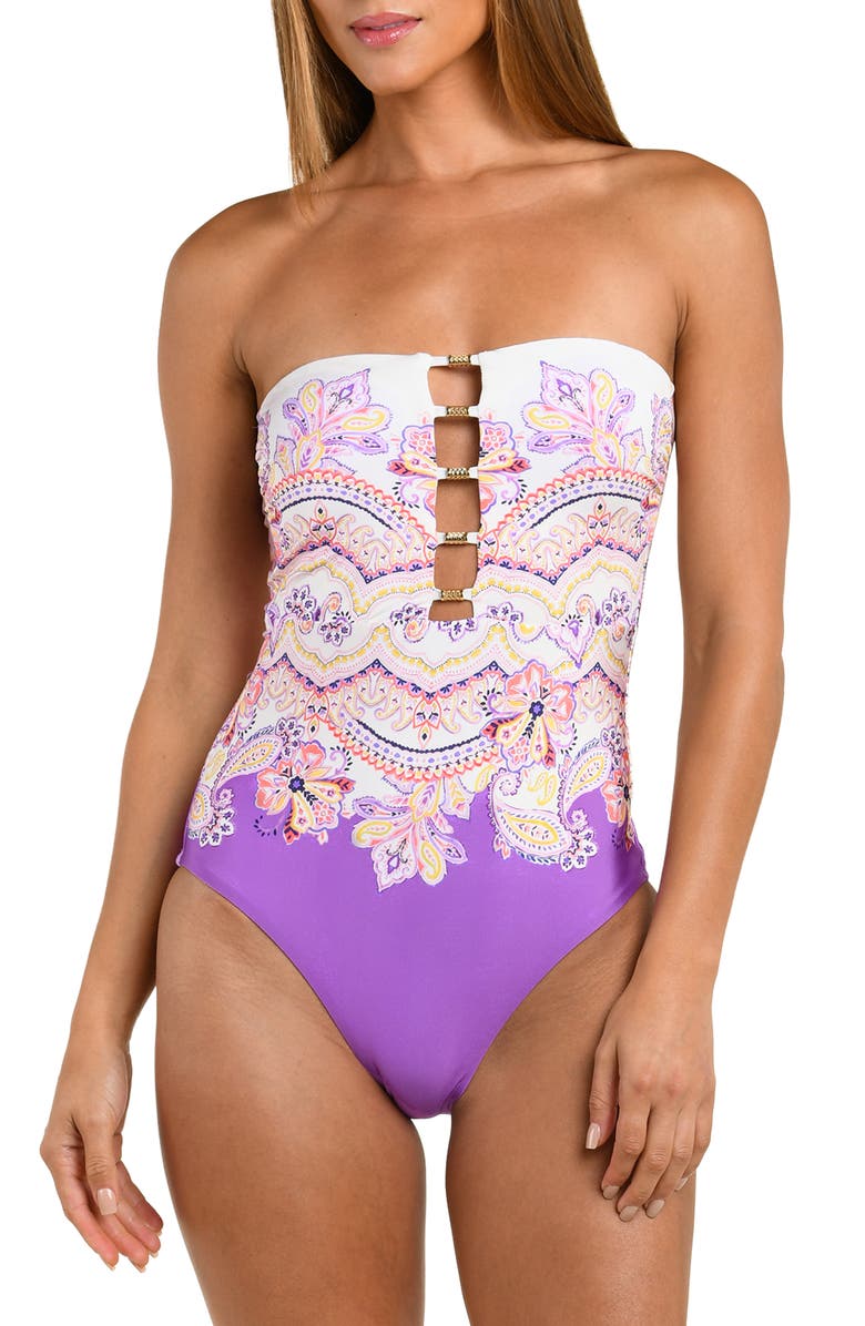 Sunshine 79 Lilac Cascade Bandeau One-Piece Swimsuit, Alternate, color, 