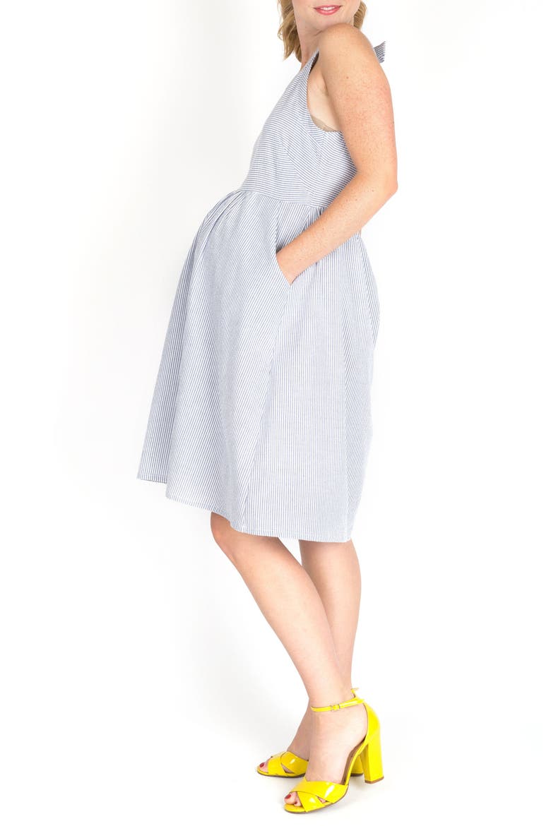 Molly Stripe Maternity Sundress, Alternate, color, BLUE SEERSUCKER