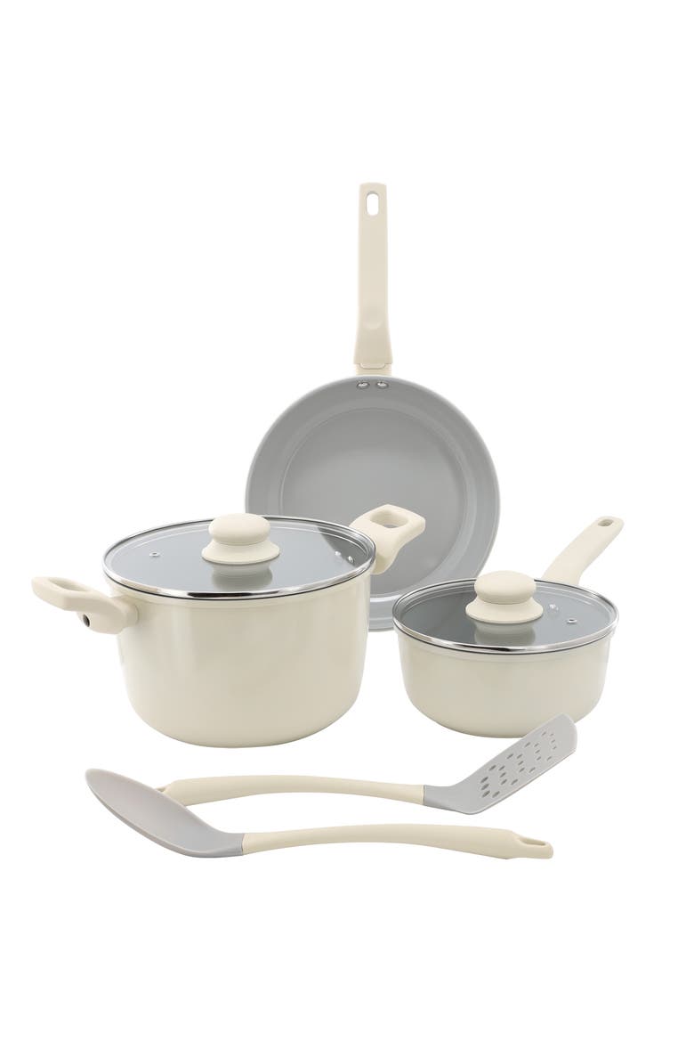 7pc Ceramic Nonstick Aluminum Cookware Set in Linen, Main, color, White