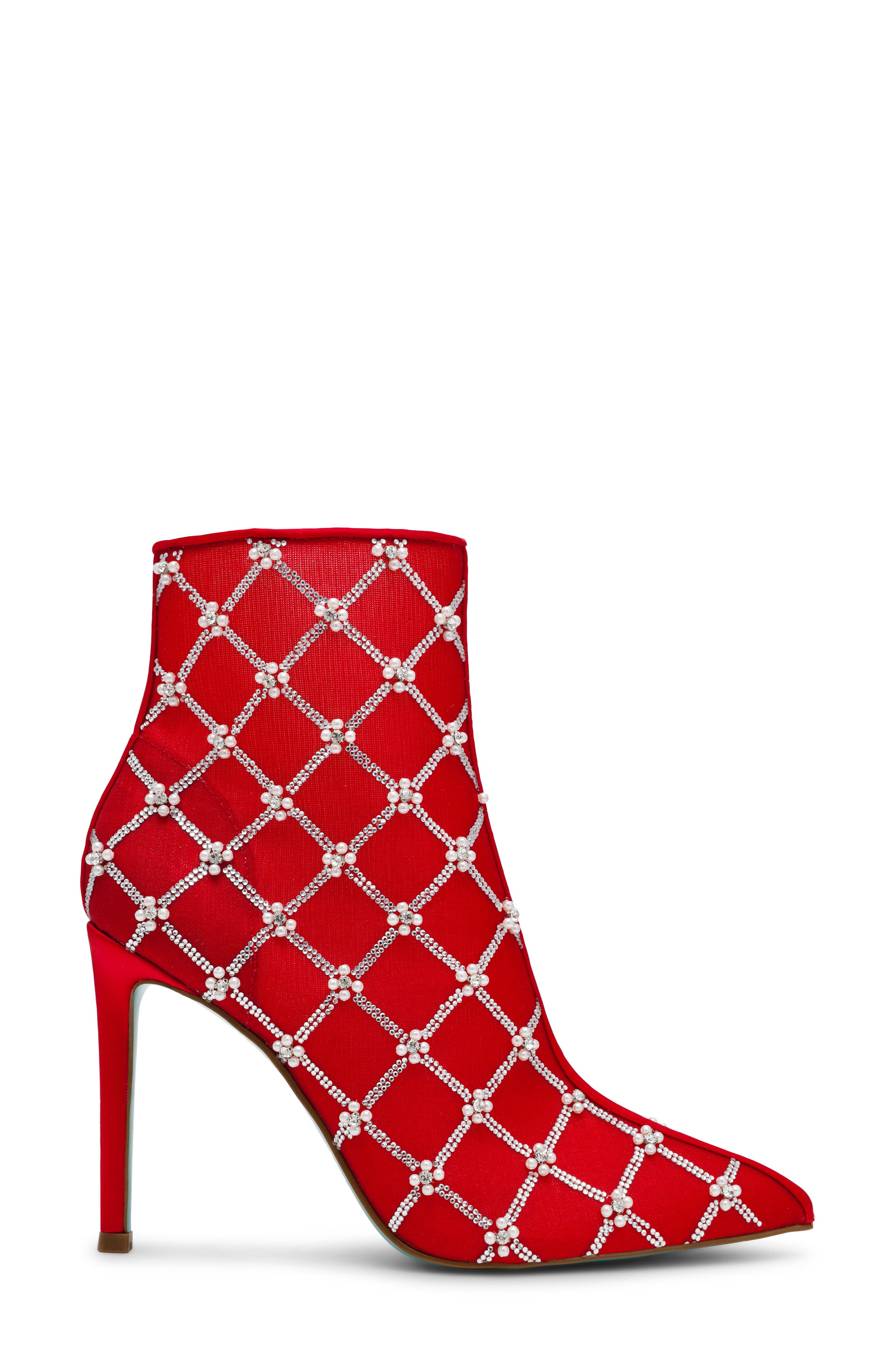 Lark Crystal Embellished Bootie, Alternate, color, RED