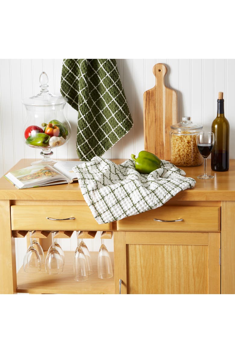 Windowpane Oversized Washed Waffle Dishtowel Set/2, Alternate, color, Sage