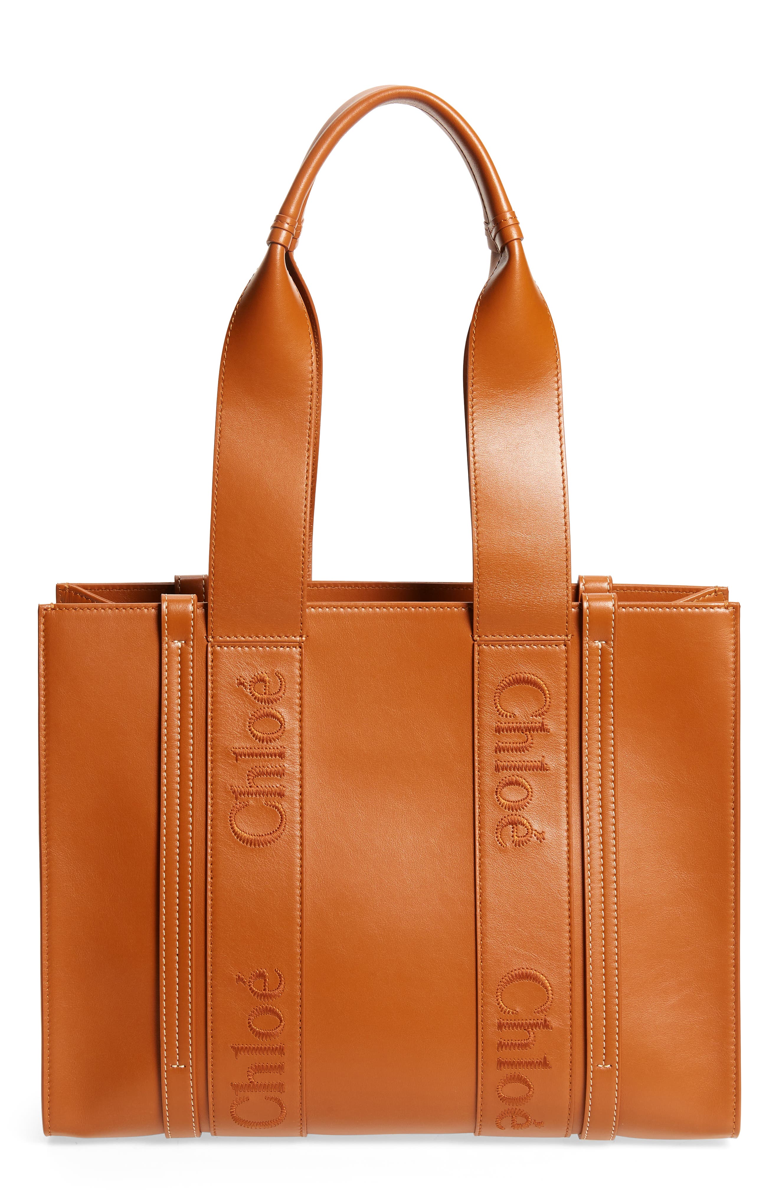 Medium Woody Leather Tote, Main, color, CARAMEL 247