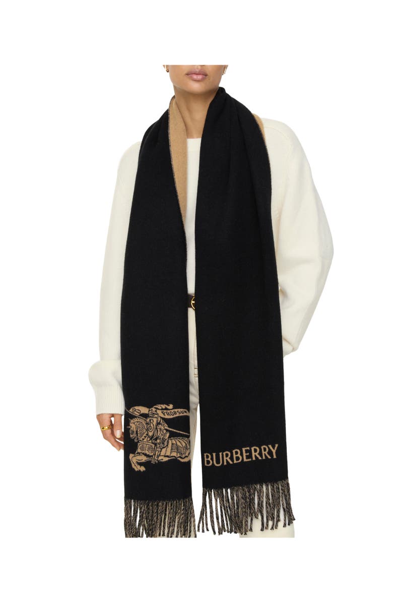 Burberry EKD Cashmere Scarf, Alternate, color, Camel/Black