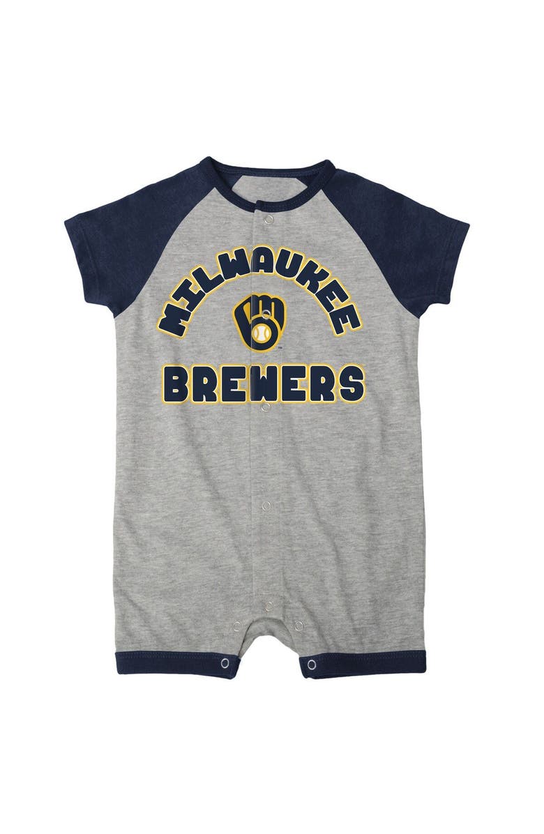 Outerstuff Newborn & Infant Heather Gray Milwaukee Brewers Extra Base Hit Raglan Full-Snap Romper, Alternate, color, Heather Gray