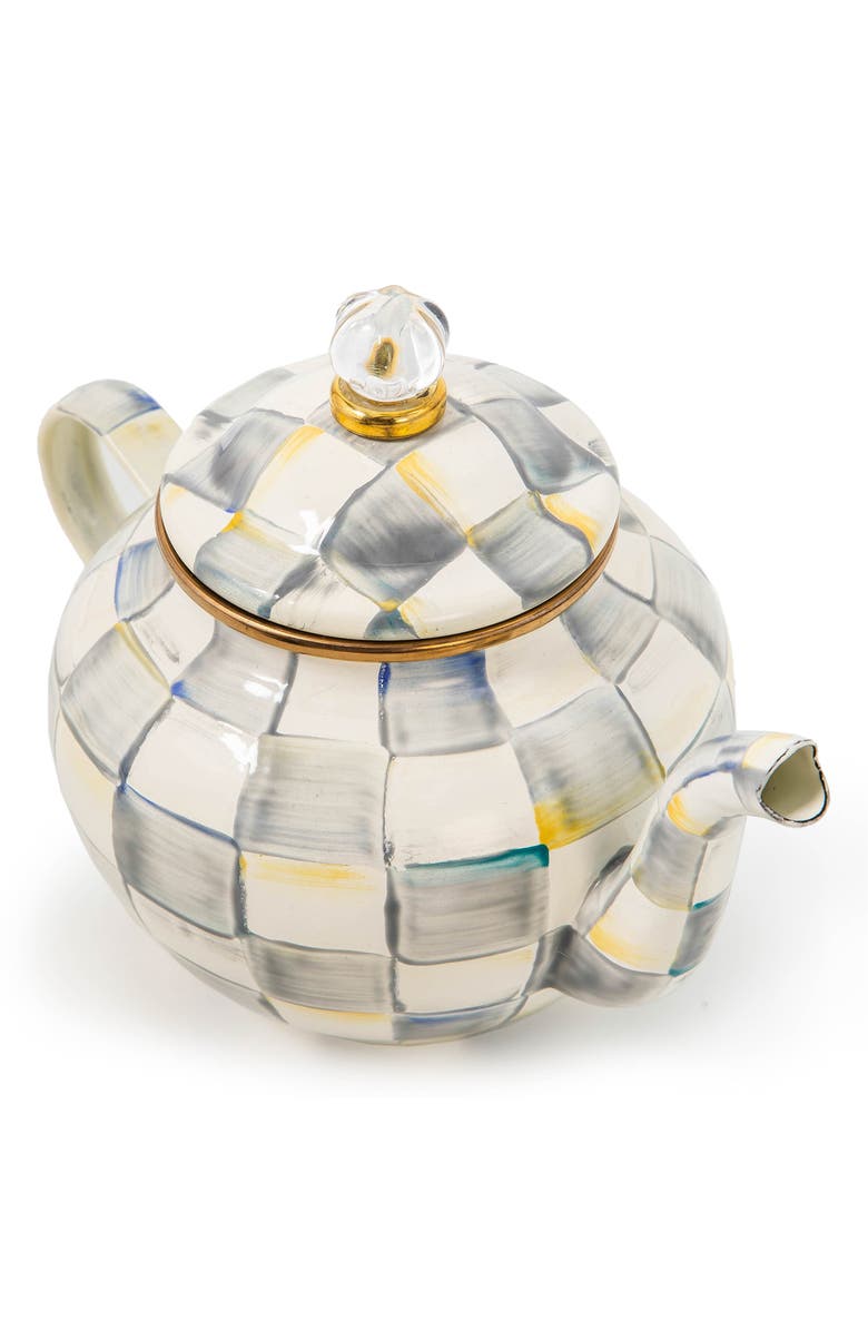MACKENZIE CHILDS Sterling Check Enameled Steel Teapot, Alternate, color, Grey/ White