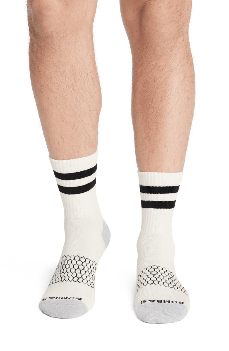 Bombas Core Vintage Stripe Quarter Crew Socks, Alternate, color, Soft White/ Black