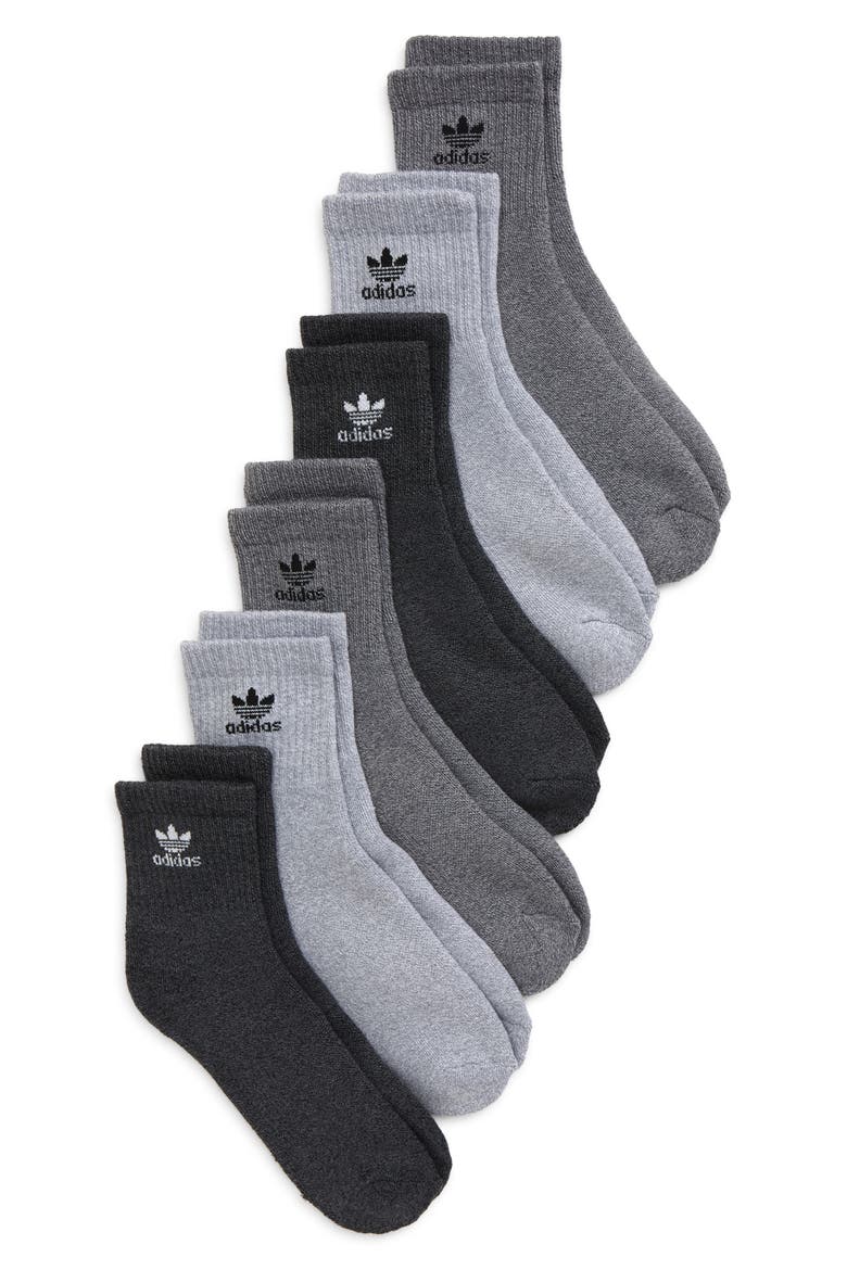 Assorted 6-Pack Trefoil Performance Quarter Crew Socks, Main, color, GREY/WHITE/LIGHT ONIX/BLK